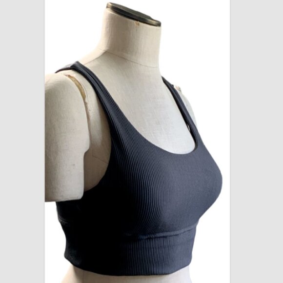 Ouber Padded Ribbed Sports Bra Criss-cross Back Strap XL Gray #56H - Picture 4 of 7